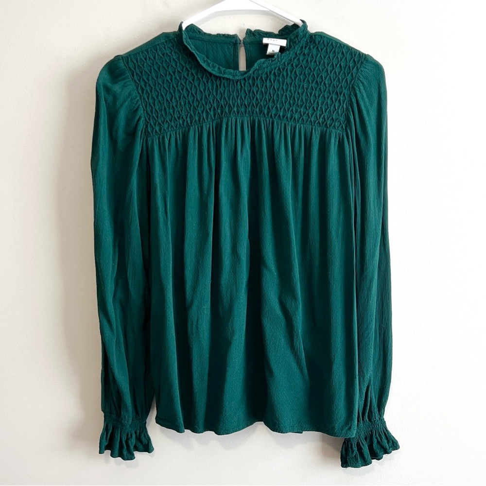 A New Day Smocked Mock Neck Long Sleeve Blouse